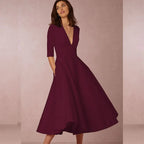 Women's Autumn A-Line Swing Dress, 60s Vintage Sleeveless Midi Dress for Cocktail and Party Occasions - Wine Red