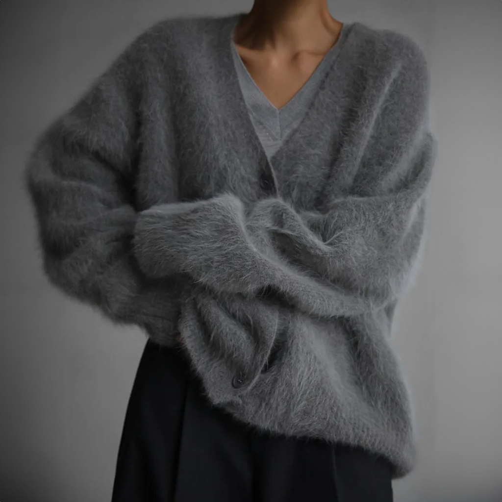 Women's Cardigan, Relaxed Fit, Classic Cut for Cold Winter Days - Dark Gray