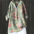 Women's Autumn Blouse with Lightweight Fabric and Flattering Elegant Cut - Green Floral