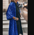 Long Evening Coat with Waist Belt and Pockets | Perfect for Autumn - Blue