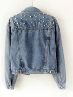 Schicke Oversize-Jeansjacke für Damen mit Perlenbesatz – lässig & stylisch