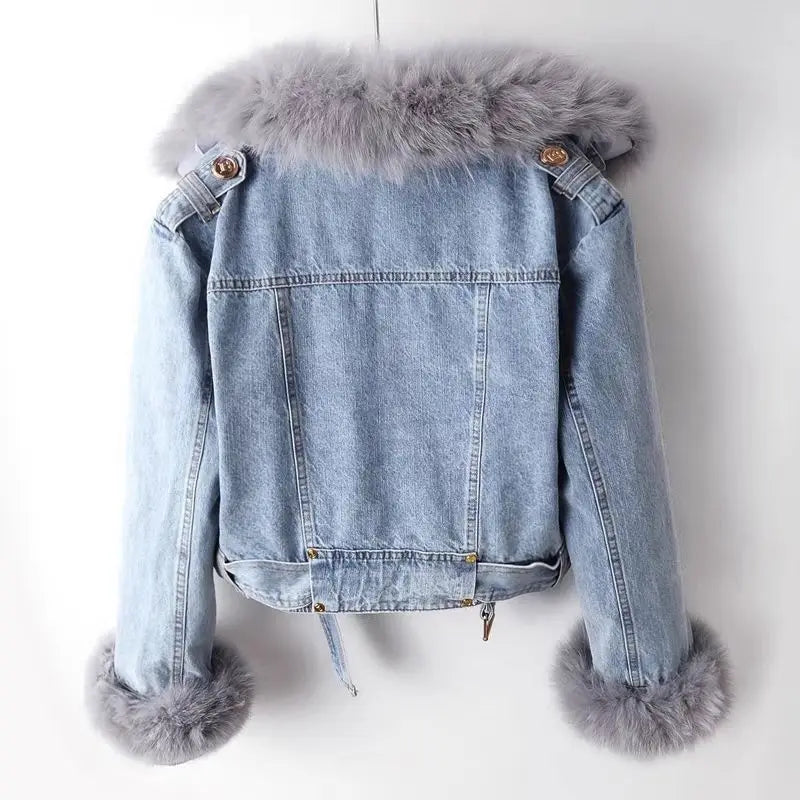 Luxuriöser Jeansmantel für Damen mit herausnehmbarem Pelzfutter