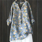 Women's Autumn Blouse with Lightweight Fabric and Flattering Elegant Cut - Blue Floral