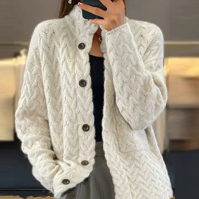 Elegant Knit Cardigan, Warm Companion for Autumn & Winter - White