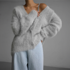Women's Cardigan, Relaxed Fit, Classic Cut for Cold Winter Days - Gray