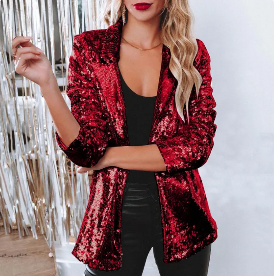 Winter Sequin Blazer for Women - Red