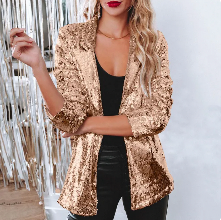 Winter Sequin Blazer for Women - Gold