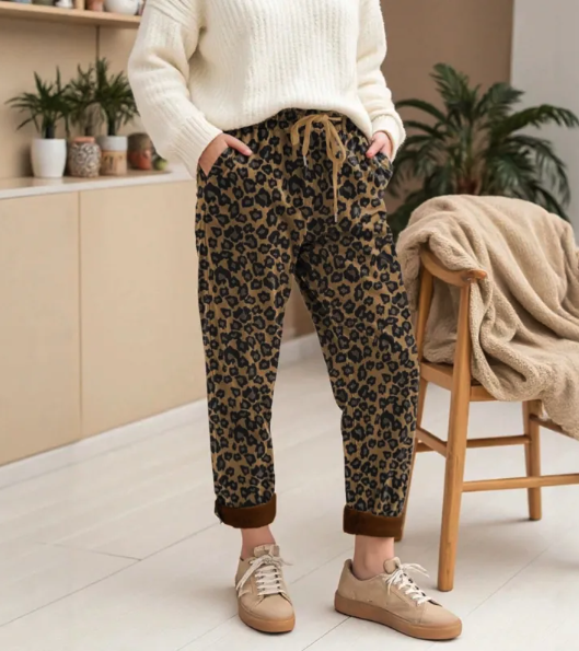 Damen Leopard-Kordhose in Langform | Damenbekleidung