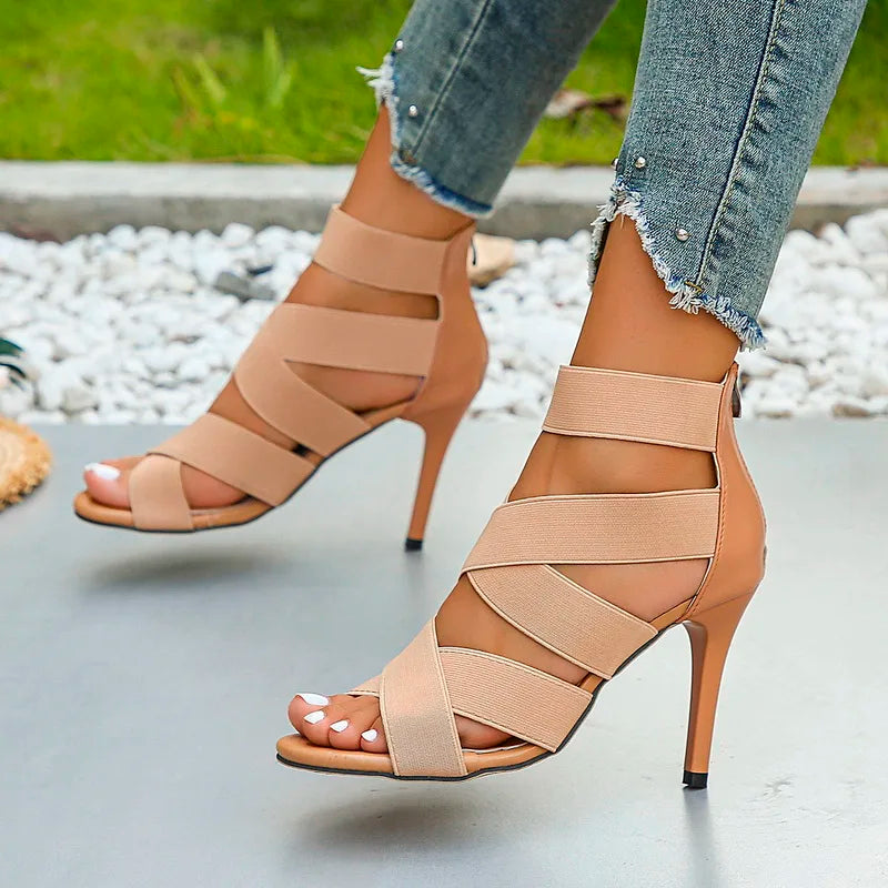 Zapatos de tacón de aguja para mujer con tira cruzada