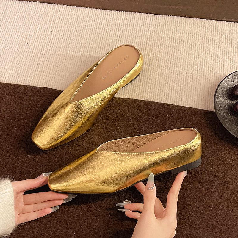 Women's Slippers with Low Cut and Supportive Sole - Gold