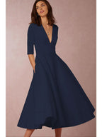 Women's Autumn A-Line Swing Dress, 60s Vintage Sleeveless Midi Dress for Cocktail and Party Occasions - Navy