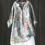 Women's Autumn Blouse with Lightweight Fabric and Flattering Elegant Cut - Blue Floral 2