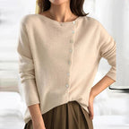 Women's Autumn Sweater with Knit-Look and Button Details - Cream