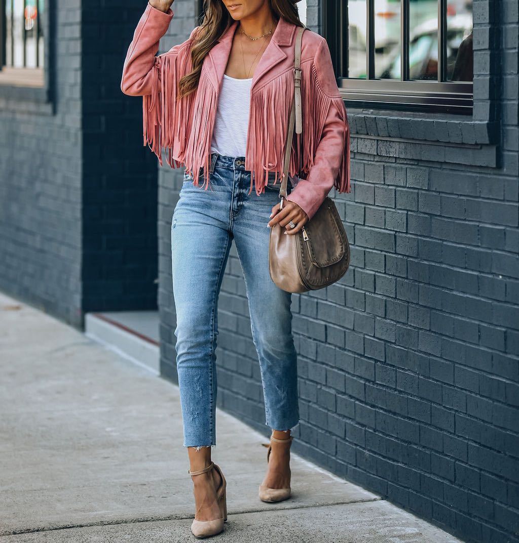 Damenjacke aus Wildleder mit Fransen – im Vintage-Stil