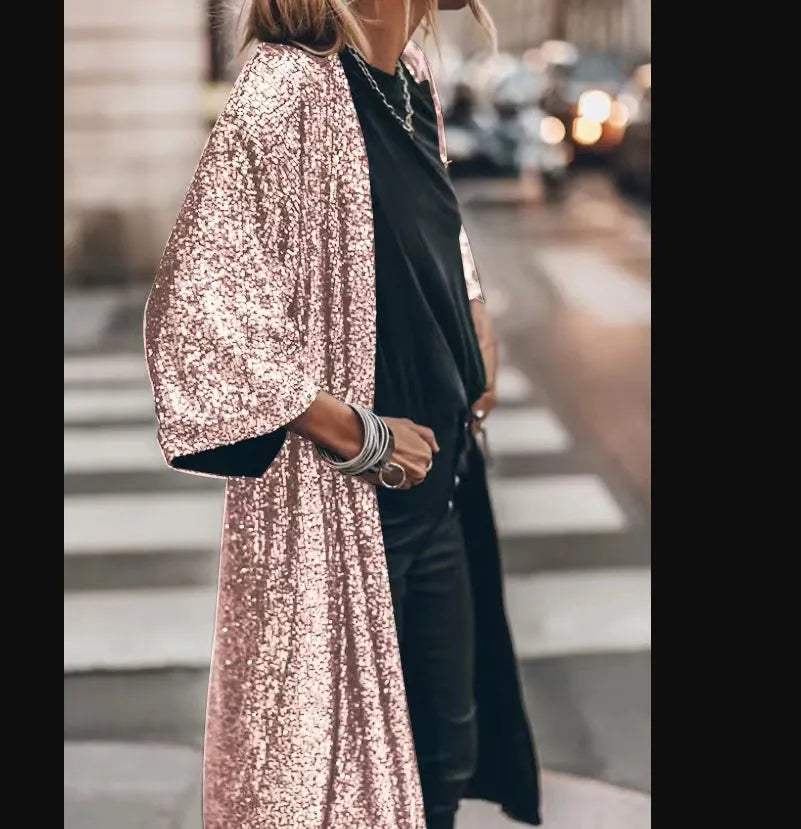 Long Evening Coat with Waist Belt and Pockets | Perfect for Autumn - Pink