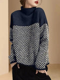 Women's Turtleneck Sweater with Modern Print, Long Sleeve, Figure-Hugging, Winter Edition - Sky Blue
