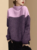 Women's Turtleneck Sweater with Modern Print, Long Sleeve, Figure-Hugging, Winter Edition - Pink