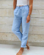 Elastic Autumn Casual Pants with Stretch Waistband - Breathable Pants for Outdoor & Vacation - Blue