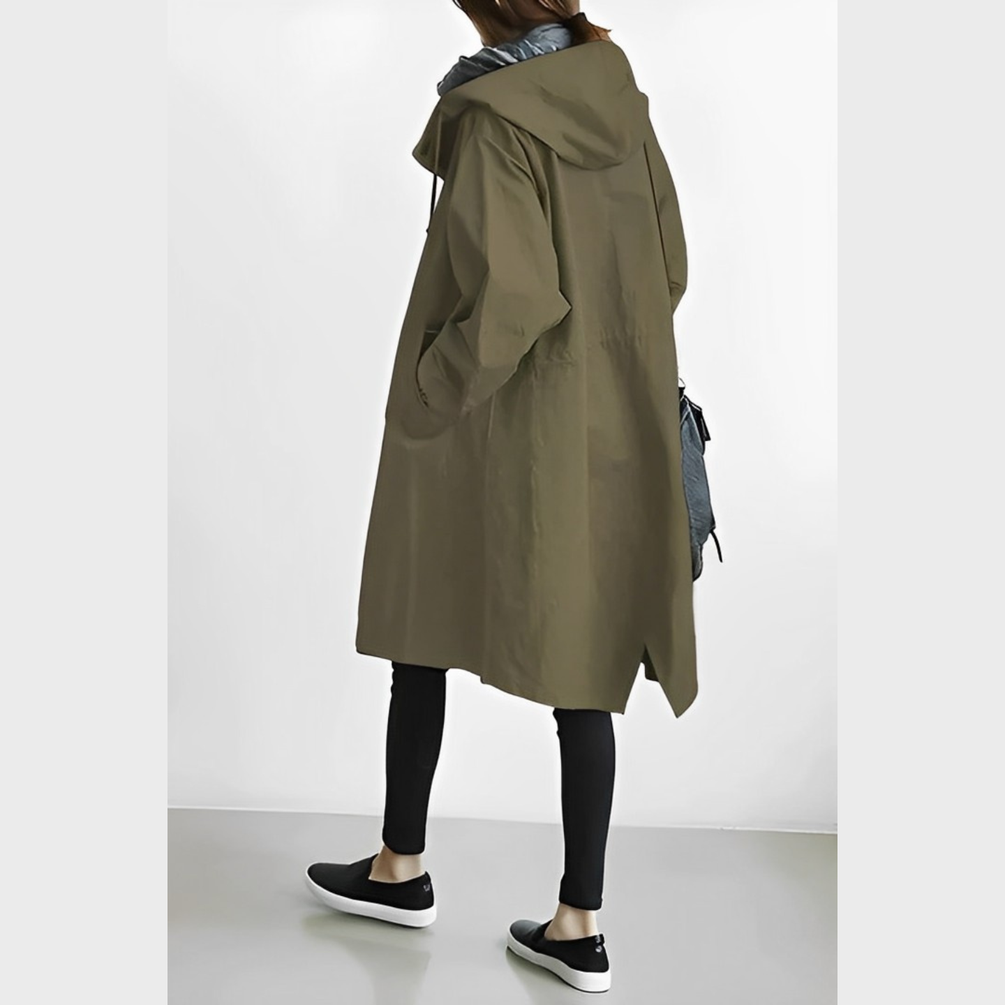 Mabel - Long Hooded Windbreaker Jacket for Autumn - Army Green
