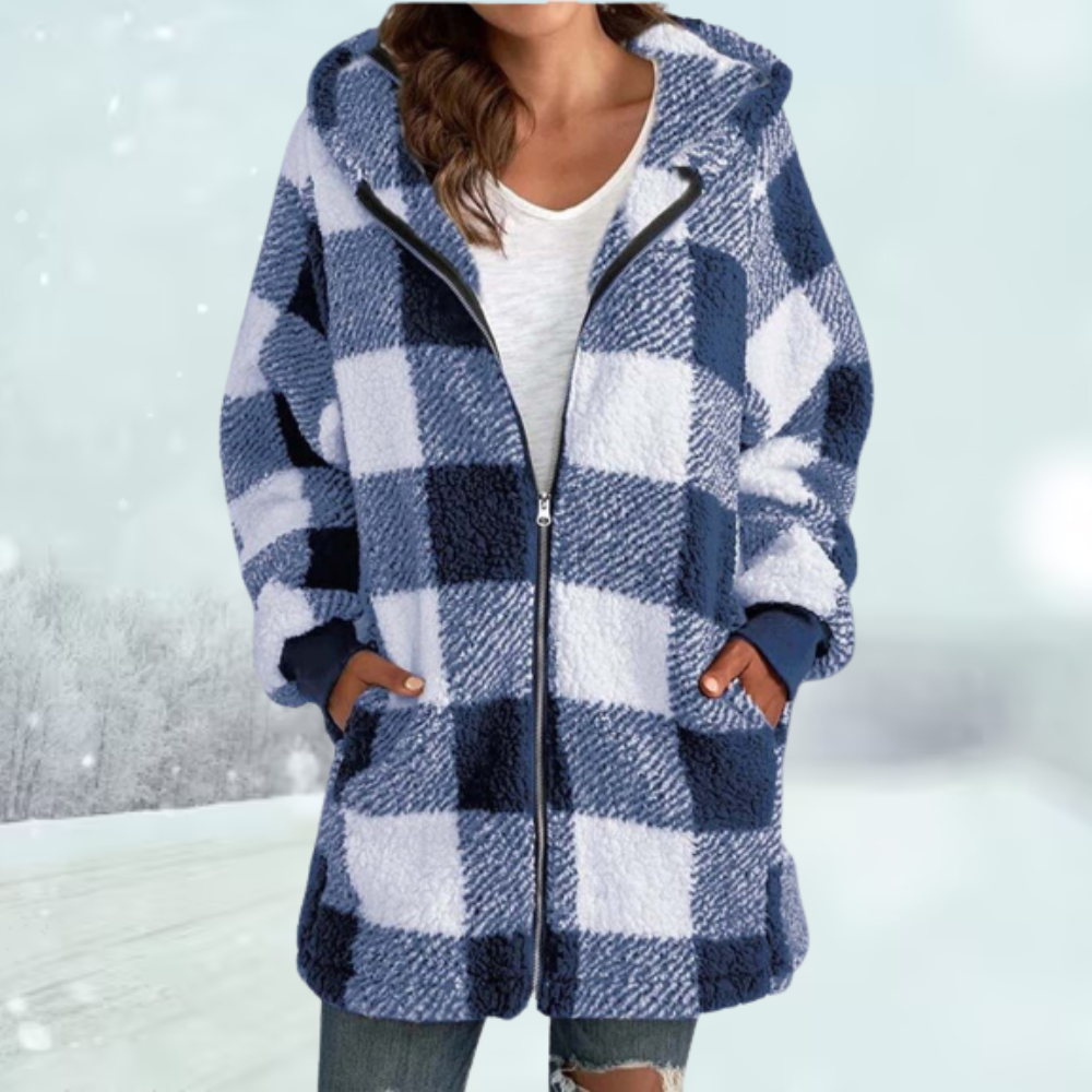 Plaid Winter Jacket with Hood and Pockets | Perfect for Cold Winter Days - Blue