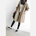 Mabel - Long Hooded Windbreaker Jacket for Autumn - Khaki