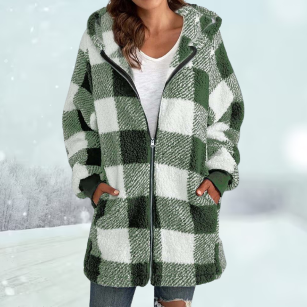Plaid Winter Jacket with Hood and Pockets | Perfect for Cold Winter Days - Light Green