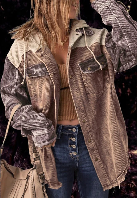 Cropped Corduroy Jacket with Button Placket and Chest Pockets | Perfect for Autumn - Brown