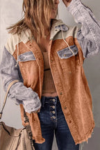 Cropped Corduroy Jacket with Button Placket and Chest Pockets | Perfect for Autumn - Orange