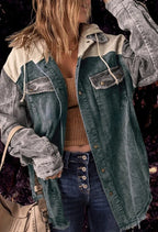Cropped Corduroy Jacket with Button Placket and Chest Pockets | Perfect for Autumn - Blue
