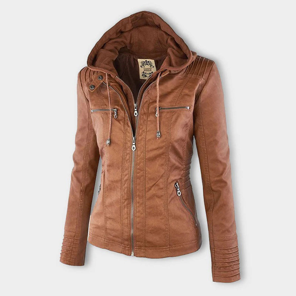 Elegante Damen-Lederjacke mit Kapuze – Modern & Stylisch