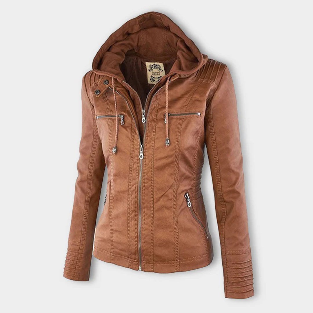 Elegante Damen-Lederjacke mit Kapuze – Modern & Stylisch