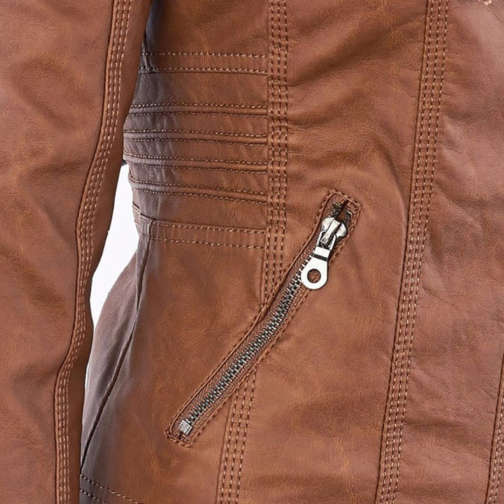 Elegante Damen-Lederjacke mit Kapuze – Modern & Stylisch
