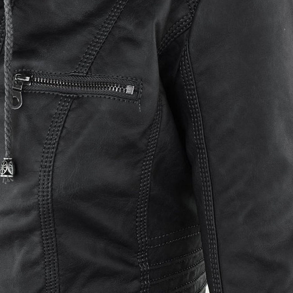 Elegante Damen-Lederjacke mit Kapuze – Modern & Stylisch