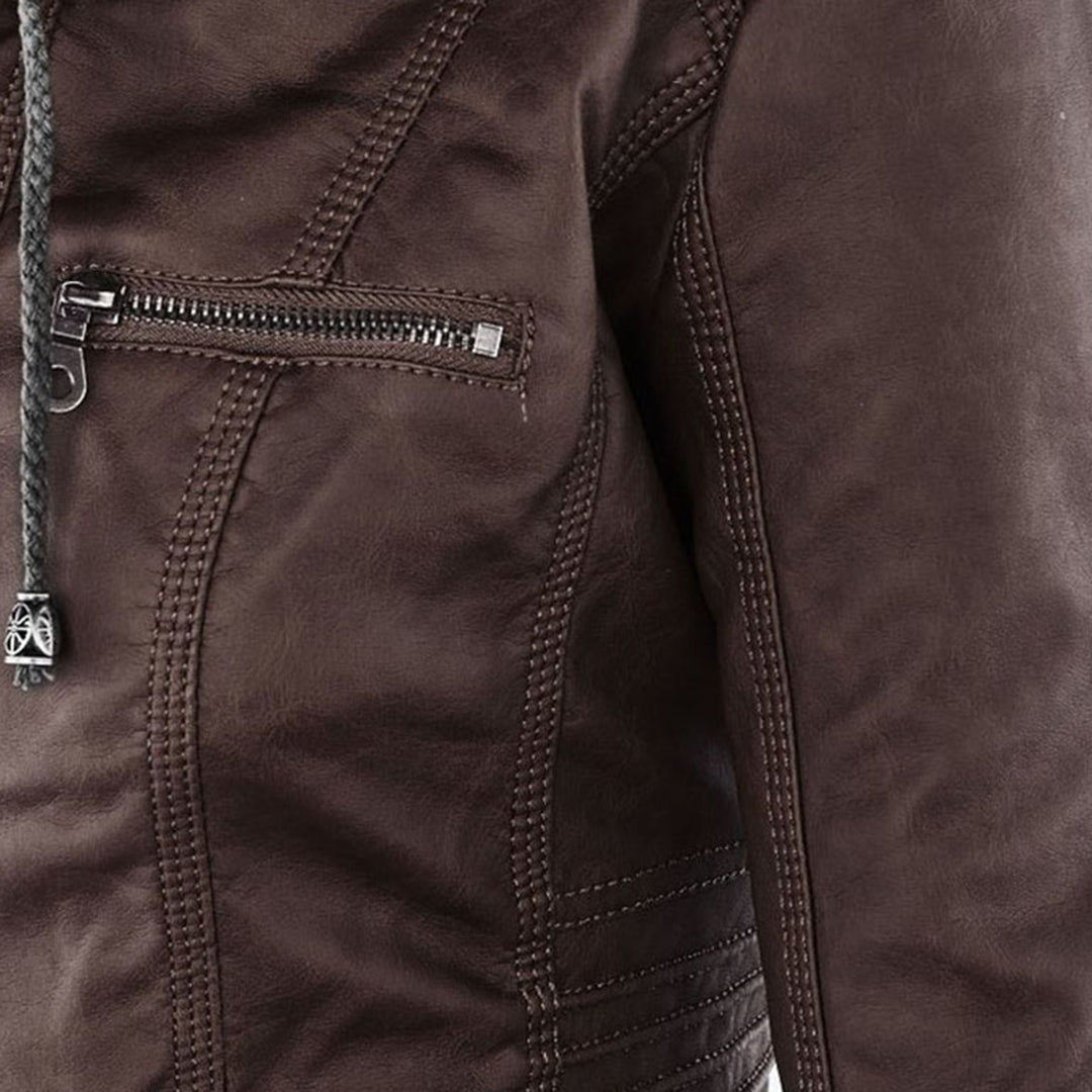 Elegante Damen-Lederjacke mit Kapuze – Modern & Stylisch