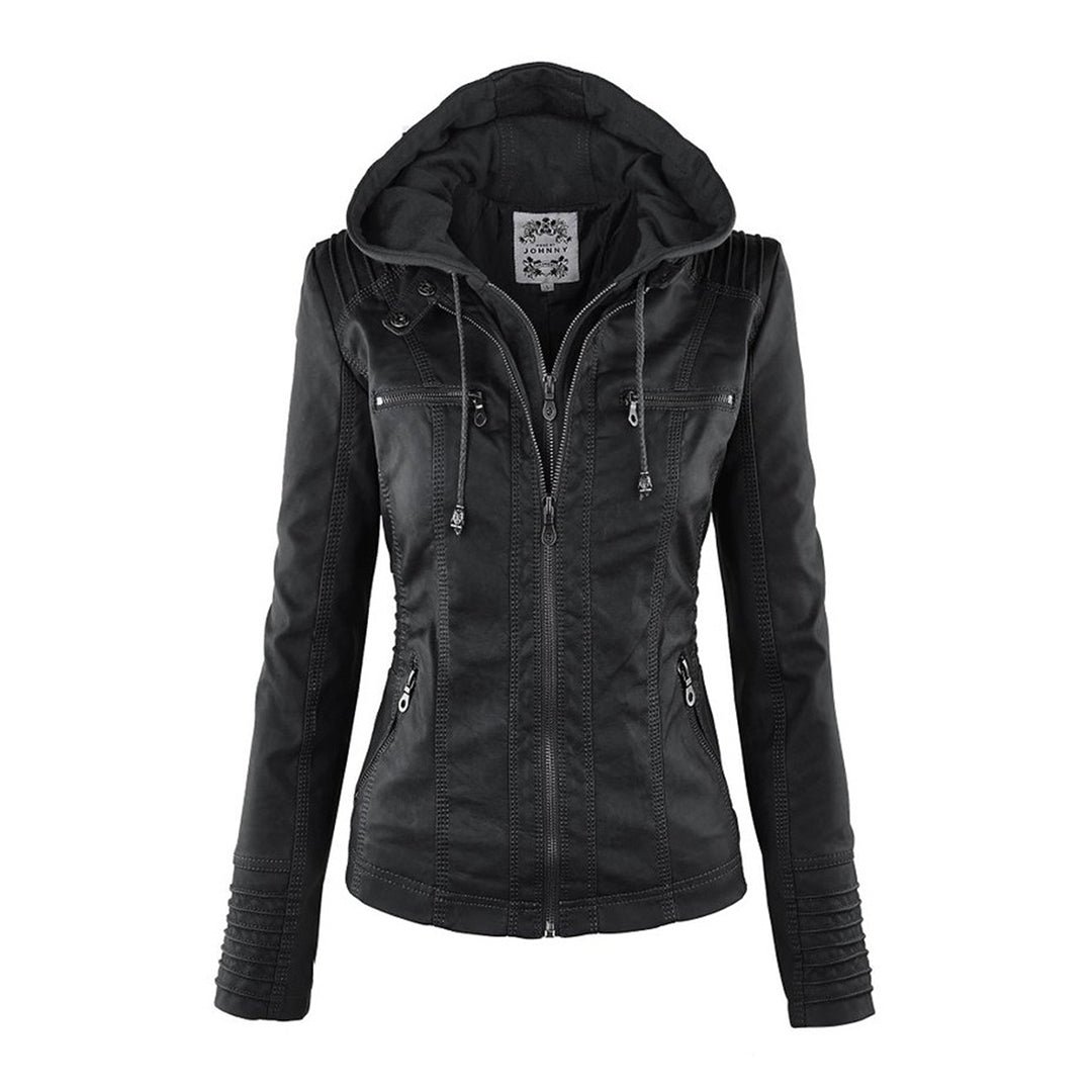 Elegante Damen-Lederjacke mit Kapuze – Modern & Stylisch
