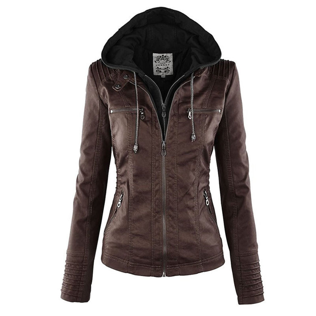 Elegante Damen-Lederjacke mit Kapuze – Modern & Stylisch