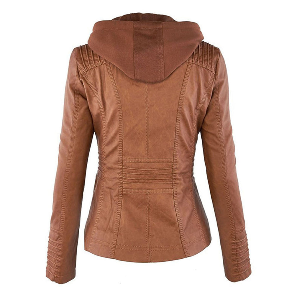 Elegante Damen-Lederjacke mit Kapuze – Modern & Stylisch