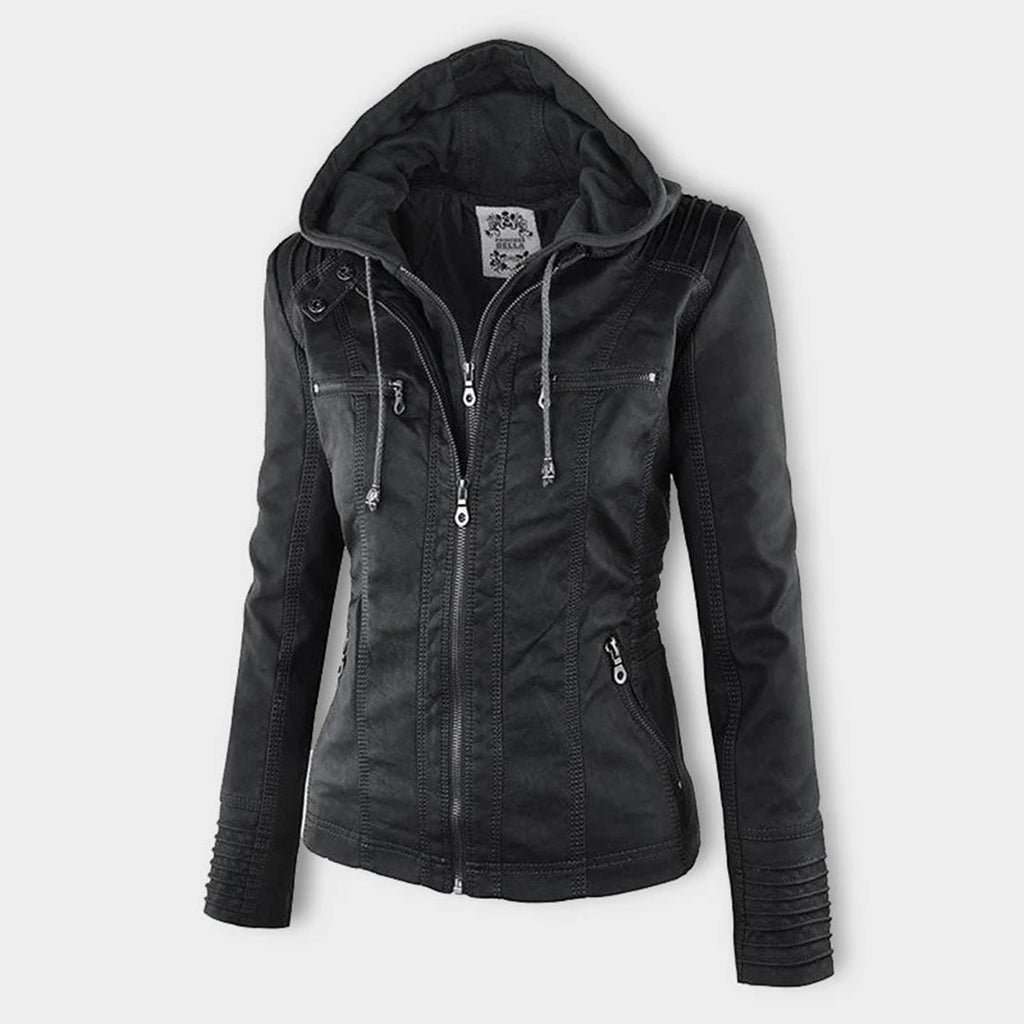 Elegante Damen-Lederjacke mit Kapuze – Modern & Stylisch