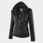 Elegante Damen-Lederjacke mit Kapuze – Modern & Stylisch