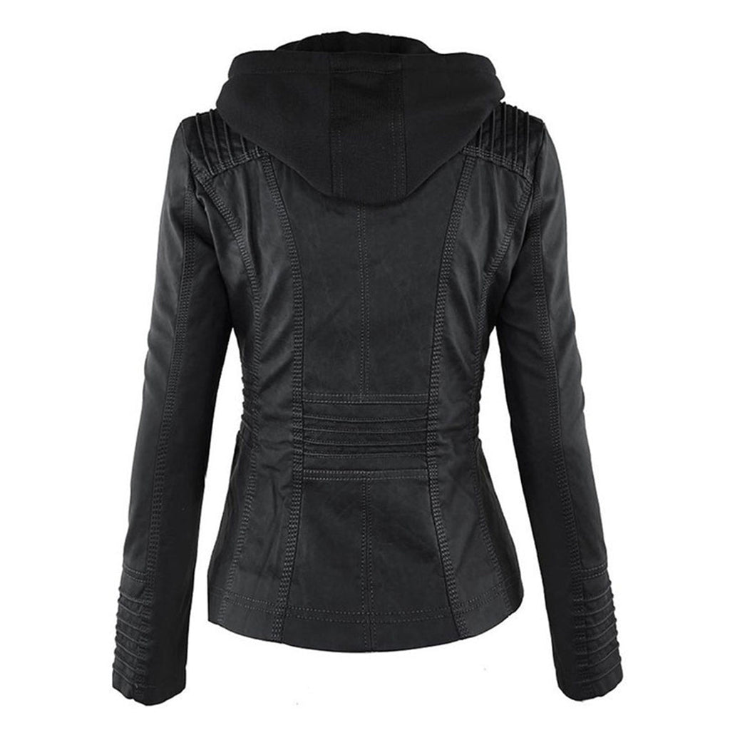 Elegante Damen-Lederjacke mit Kapuze – Modern & Stylisch