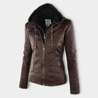 Elegante Damen-Lederjacke mit Kapuze – Modern & Stylisch