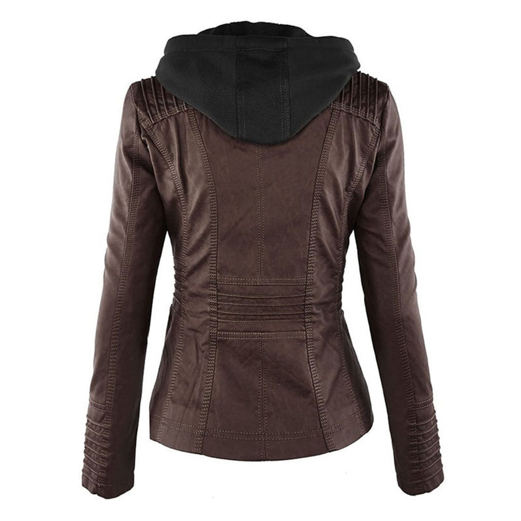 Elegante Damen-Lederjacke mit Kapuze – Modern & Stylisch