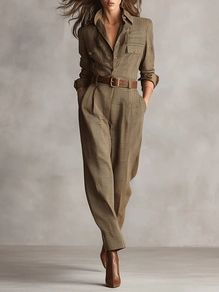 Women's Jumpsuit with Figure-Hugging Fit and Structured Construction - Brown