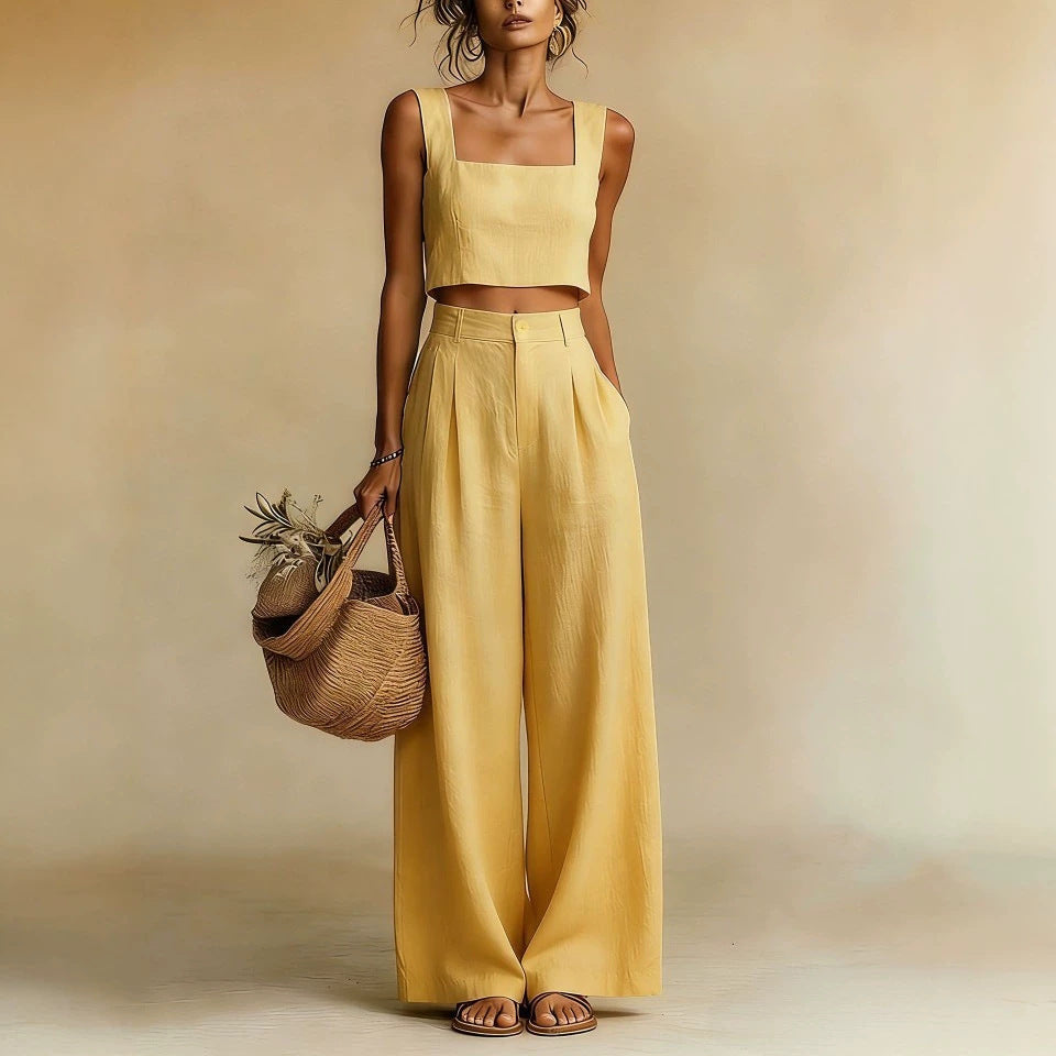 Women’s Flowy Top & Wide-Leg Palazzo Pants Set