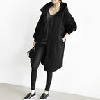 Mabel - Long Hooded Windbreaker Jacket for Autumn - Black