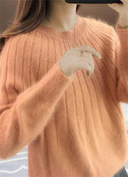 Women's Winter Knit Sweater with Simple Design - Orange
