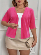 Eleganter Cardigan in Übergröße, Damen Basic Halbarm Cardigan in Übergröße mit leichtem Stretch, leicht