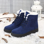 Women's Round Toe Lace Up Snow Boots, Inner Thermal Ankle Boots