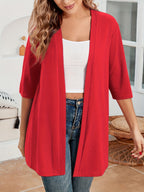 Elegant Plus Size Women's Open Front Cardigan | Stretch Half Sleeve Knit Cover Up