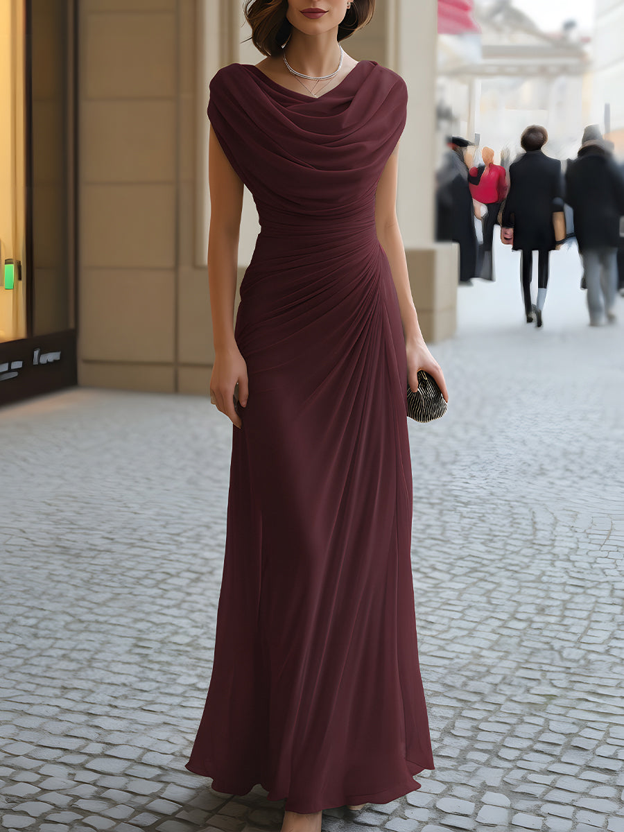Damen Maxikleid mit drapiertem Wasserfallausschnitt und Raffung Abendkleid